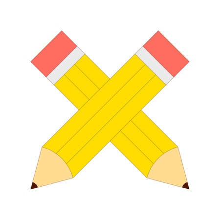 Two crossed yellow pencils with rubber eraser icon in outline Illustration style. Education concept solated on white backgroundのイラスト素材