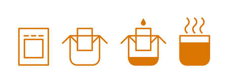 Drip bag coffee brewing instruction icons set. Step by step cooking instruction isolatedのイラスト素材
