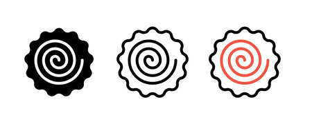 Narutomaki or kamaboko surimi vector icons set in outline and filled style. Traditional Japanese naruto steamed fish cake with pink swirl in the center. Topping for ramen noodle soup isolated.のイラスト素材