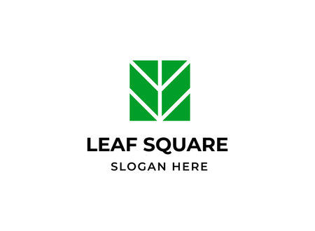 Green leaf in square logo. Herbal nature symbol logotype vector isolatedのイラスト素材