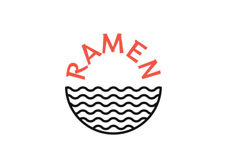 Ramen noodles logo in circle for asian restaurant menu. Ramen soup bowl logo in thin line style. Japanese food icon for cafe, food delivery, store, menu collectionのイラスト素材