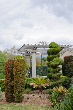 Grey sky and alcove  in the City Garden of Los Angelesの写真素材