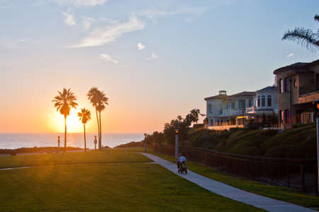 Palm trees silhouette at sunset, Chang island, Thailandの写真素材