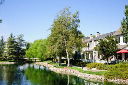 Beautiful House at Lake in sunny dayの写真素材