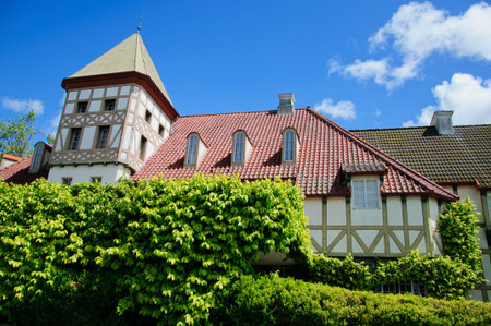 old house in medieval village in california in sunny day