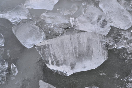 Broken pieces of ice on an ice floe.