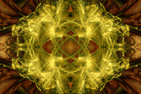 Symmetrical decorative patterns, 3D illustration multicolored.