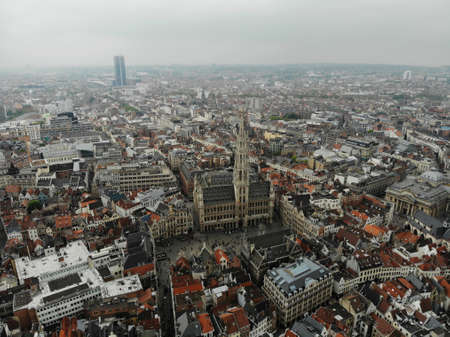 Amazing view from above. The capital of Belgium. Great Brussels. Very historical and touristic place. Must see. View from Drone. Main Squareの写真素材