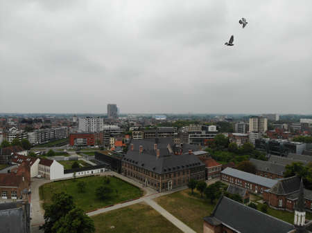 Amazing view from above. Small and comfortable town Gent. Medieval history around you.Must see for all explorer. View from Drone. From Belgium with Love.の写真素材