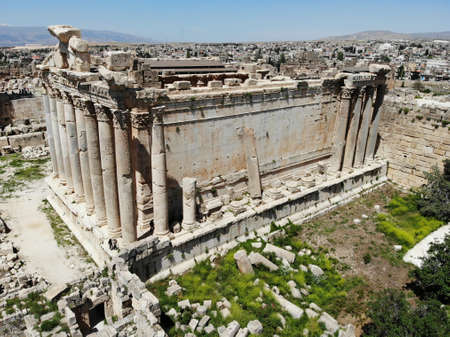 View from above on the Lebanon. Western Asia country which is called also Lebanese Republic. Aerial photo created by drone. Baalbek, one of the oldest ancient city in the world. Great theatreの写真素材