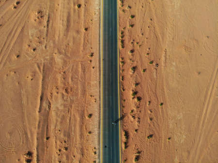 Amazing view from above on the huge, red, hot and very beautiful desert Wadi Rum. Kingdom of Jordan , Arab country in Western Asiaの写真素材