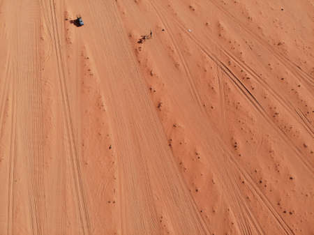 Amazing view from above on the huge, red, hot and very beautiful desert Wadi Rum. Kingdom of Jordan , Arab country in Western Asiaの写真素材