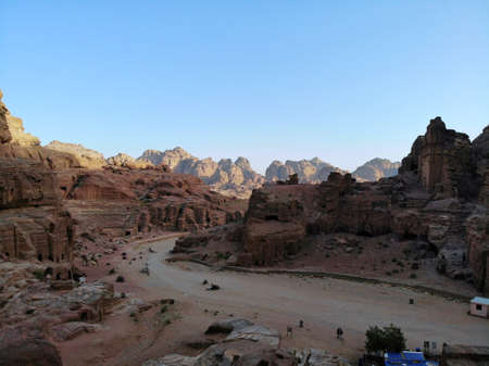 View from above. One of the most important ancient city in the world. city Petra. Great historical place in Jordanの写真素材
