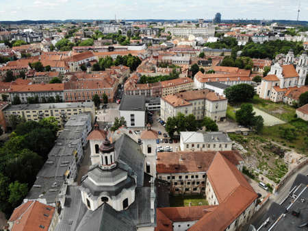 Outstanding view from Above on the beautiful and calm city Vilnus. The capital of european baltic country Lithuania. Aerial photo created by droneの写真素材