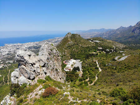 The Turkish part of North Cyprus. Great view from above, Mountain and castles around. Created by Drone.の写真素材