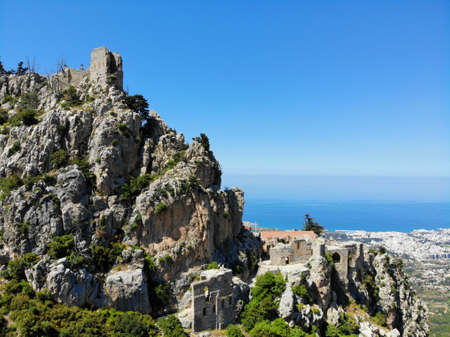 The Turkish part of North Cyprus. Great view from above, Mountain and castles around. Created by Drone.の写真素材