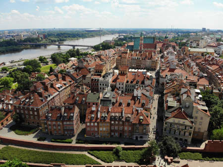 Amazing view from above. The capital of Poland. Great Warsaw. city center and surrondings. Aerial photo created by drone.の写真素材