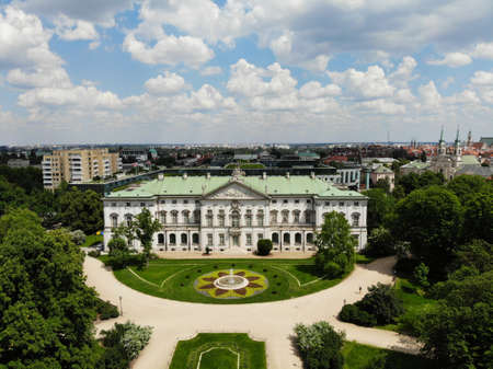 Amazing view from above. The capital of Poland. Great Warsaw. city center and surrondings. Aerial photo created by drone. National library of Polandの写真素材