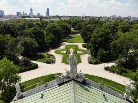 Amazing view from above. The capital of Poland. Great Warsaw. city center and surrondings. Aerial photo created by drone. National library of Polandの写真素材