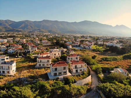 Great aerial view on Cyprus. Aerial vief from Drone. Summertime vacation, happy life. Mountains and Sea.の写真素材