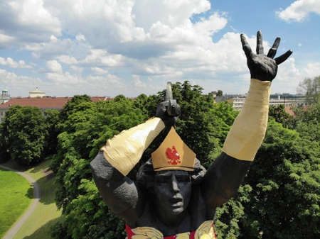 Amazing view from above. The capital of Poland. Great Warsaw. city center and surrondings. Aerial photo created by drone. Monument to the Heroes of Warsawの写真素材