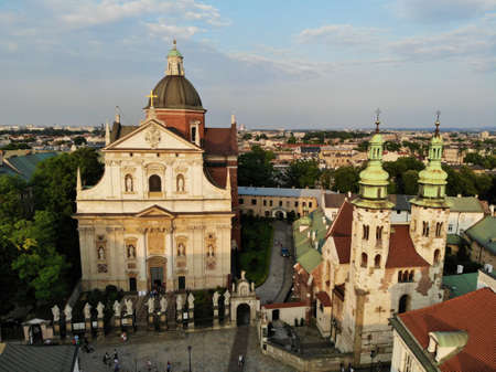 Aerial photo from drone. The culture and historical capital of Poland. Comfortable and beautiful Krakow. The land of Legend.の写真素材