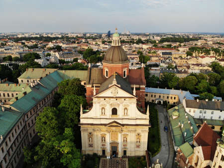 Aerial photo from drone. The culture and historical capital of Poland. Comfortable and beautiful Krakow. The land of Legend.の写真素材