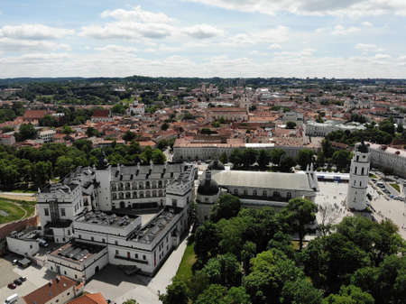 Outstanding view from Above on the beautiful and calm city Vilnus. The capital of european baltic country Lithuania. Aerial photo created by droneのeditorial素材