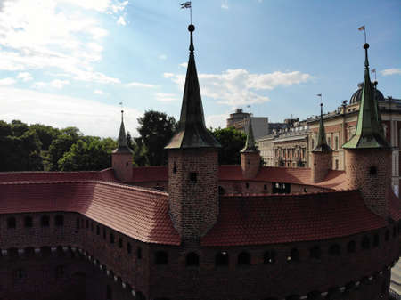 Aerial photo from drone. The culture and historical capital of Poland. Comfortable and beautiful Krakow. The land of Legend.のeditorial素材