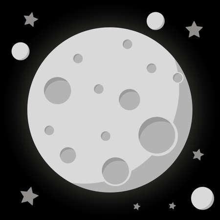 Space theme. Moon satellite. Planet flat design. Good for logo, background, icon etc. Trendy graphic style isolated on backgroundのイラスト素材