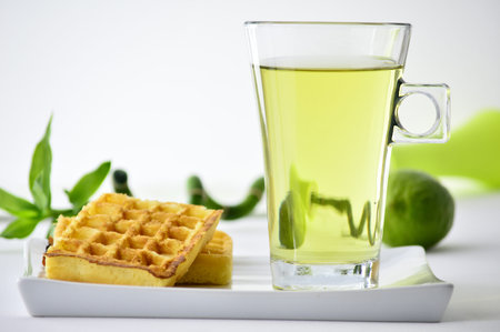 cup of tea and wafflesの写真素材