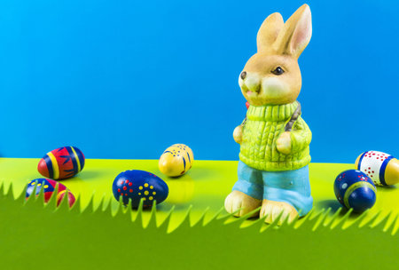 Easter bunny on blue background