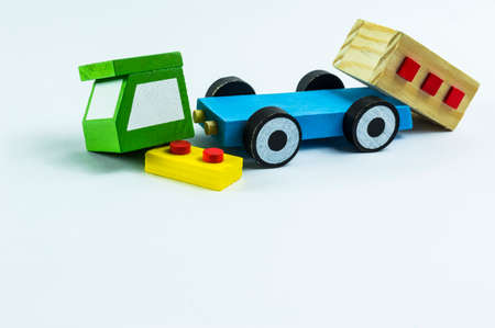 Crushed toy truck on a white backgroundの写真素材