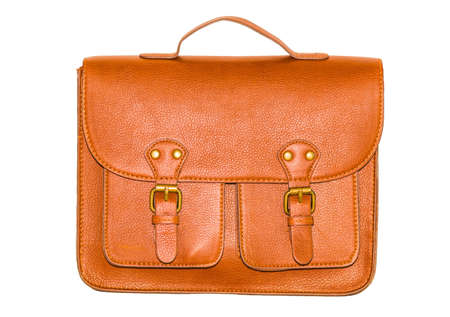 Brown leather purse isolated on white backgroundの写真素材