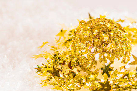 Golden chtistmas decorationsの写真素材