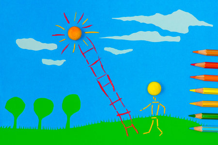 Figurative person climbing to the sun on a sunny day