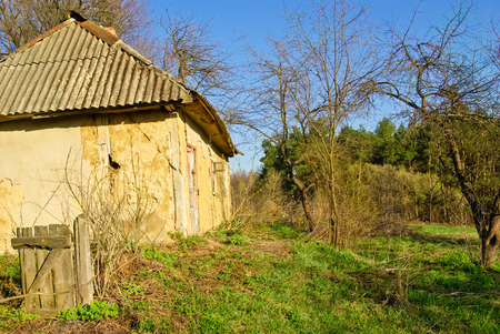 "An old ,abandoned house with walls ceilings"の写真素材