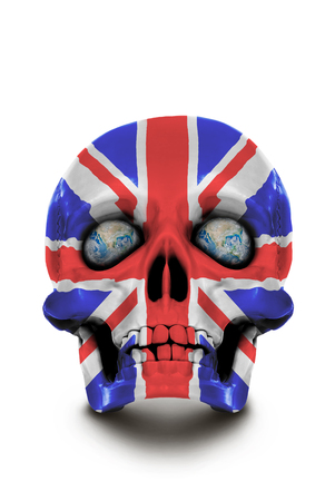 Skull painted in the colors of the Union Jack isolated on white background.の写真素材