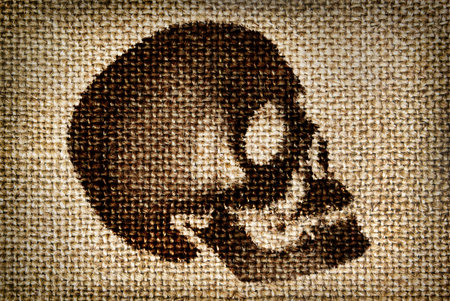 Man's skull painted brown paint on the cloth.の写真素材