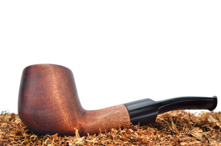Smoking pipe and tobacco isolated on white backgroundの写真素材