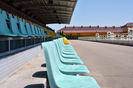Spectator seats, empty stands at the hippodromeの写真素材