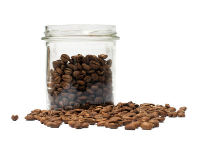 Transparent jar filled with coffee beans,の写真素材