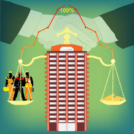 Vector illustration with the image of a new home, weights and handshakes.のイラスト素材