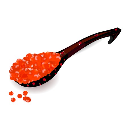 Vector image of a wooden spoon with red caviarのイラスト素材