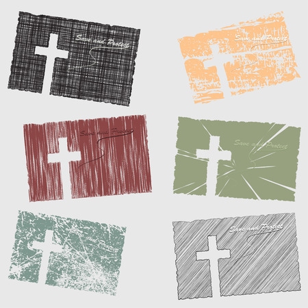Vector image, christian cross carved out of the old paper on a wooden background for conceptual projects, for religion, greeting cardsのイラスト素材
