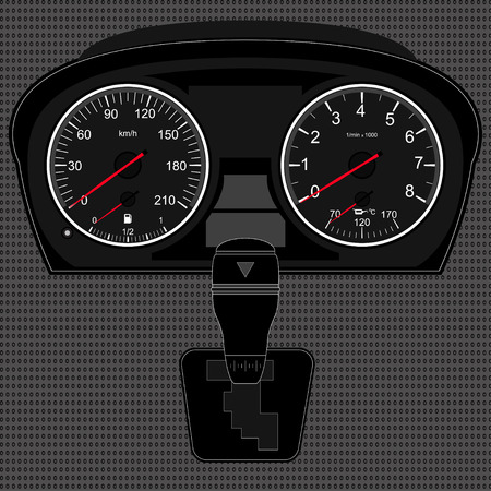 Car instrument panel,vector image of a speedometer, tachometer,gear shifter,texture of a metalのイラスト素材