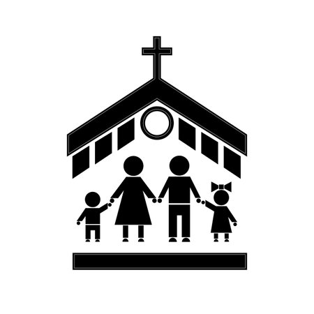 Figures of people. People go to church family. The family attends church. Symbols of people.のイラスト素材