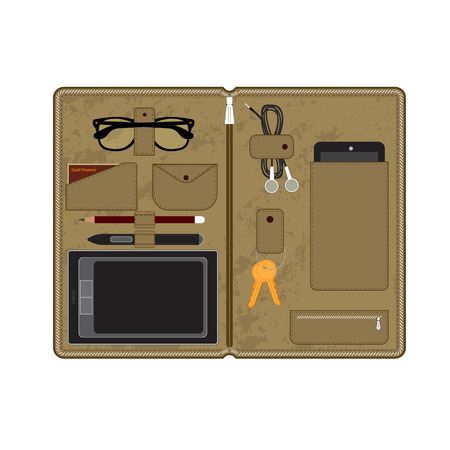 Leather bag. Vector object for personal use. Brown, leather bag for accessories.のイラスト素材