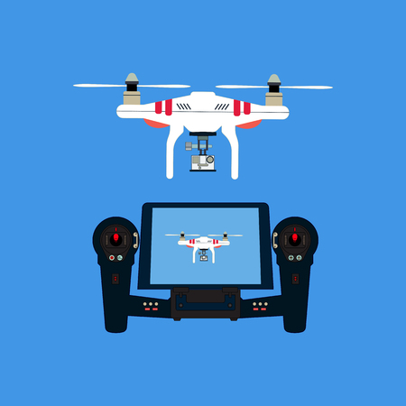 Quadcopter with camera and remote control. An unmanned aerial vehicle.のイラスト素材