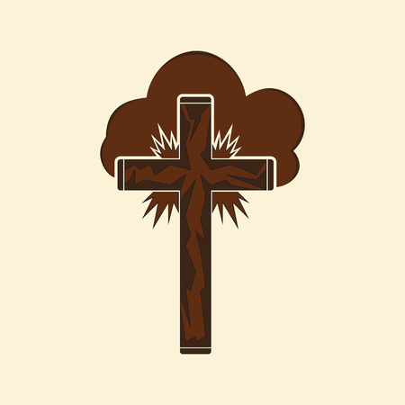 Christian cross in the clouds and in the rays sun. Logo for the Christian church.のイラスト素材
